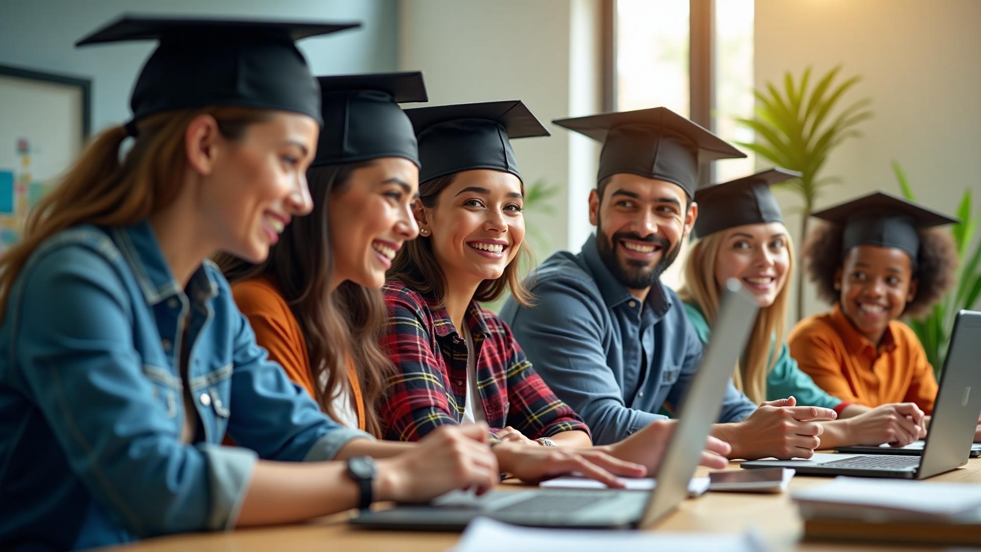 Happy international students studying together